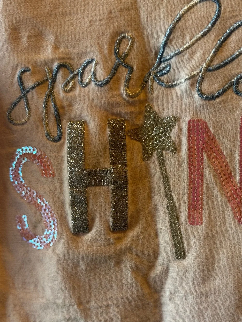 Mud Pie Sparkle & Shine Long Sleeve Graphic Tee Pink Girls Size 4T 5T